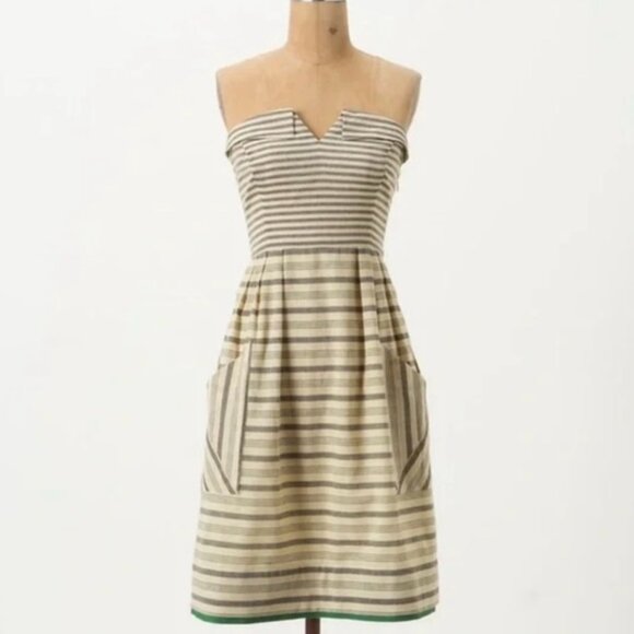 Size 6 - Anthropologie MAEVE Women's Linen Structure Strapless Dress - Picture 1 of 9